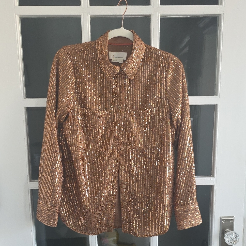 Anthropologie Sequin Shirt Bronze Small